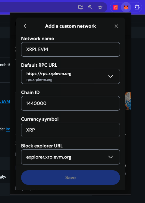 Add Network MetaMask Form
