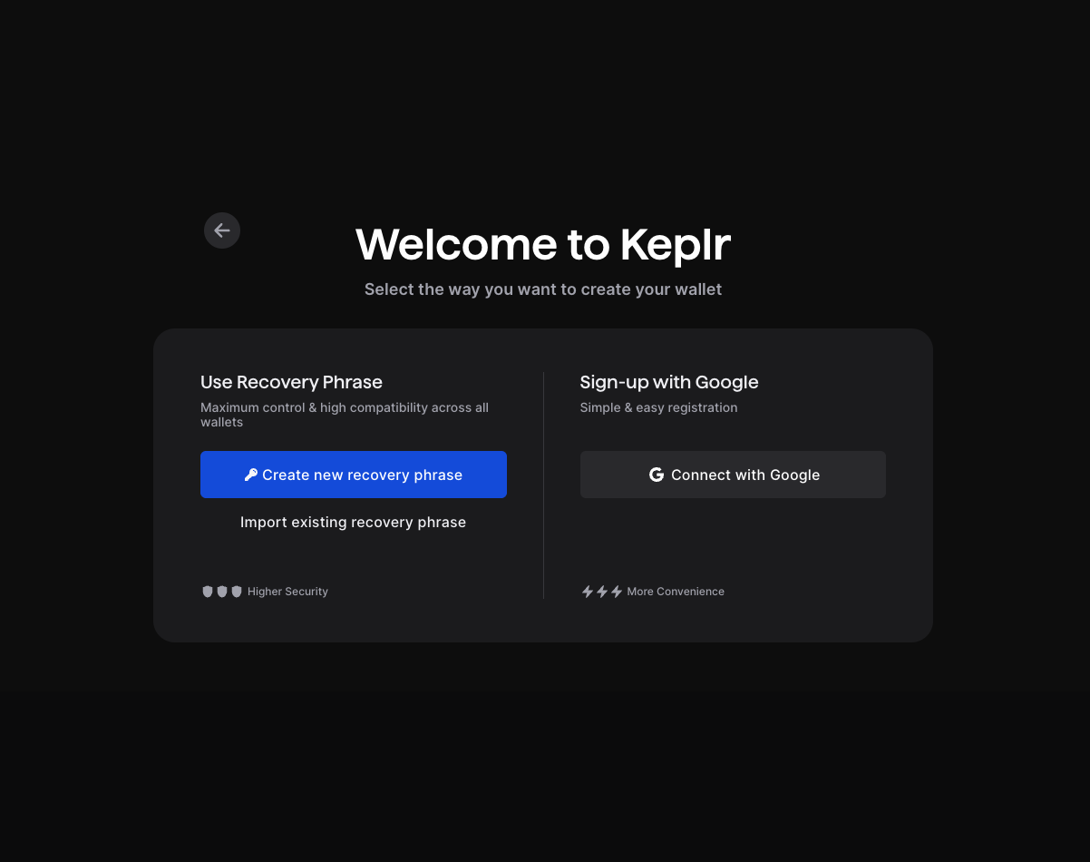 Create Keplr account