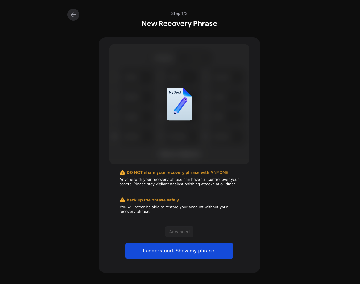 Show recovery phrase